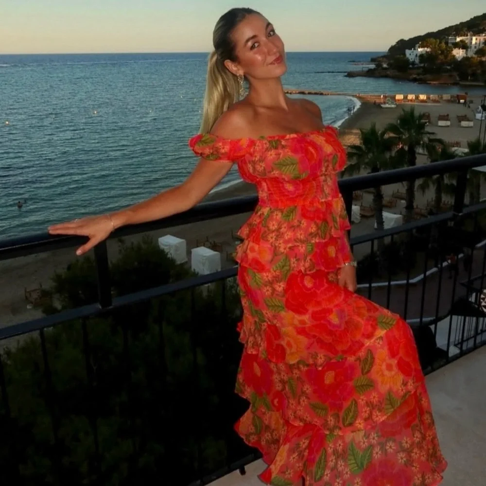 Farm Rio Blooming Floral Maxi Dress XS Smocked Puff Sleeve NWT - Picture 9 of 16